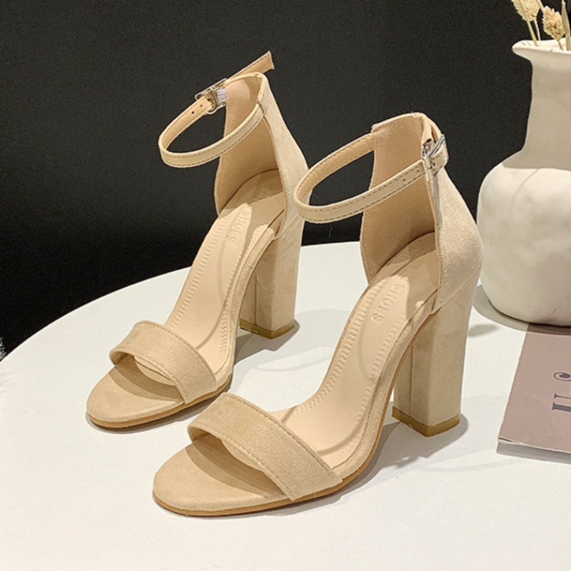 Tacones altos con correa en el tobillo y punta abierta para mujer