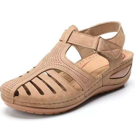 Sandalias de cuña huecas de color liso para mujer