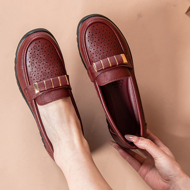 Zapatos planos de piel auténtica, aptos para mujeres de mediana edad y mayores
