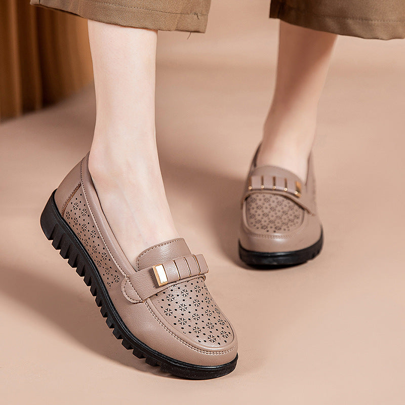 Zapatos planos de piel auténtica, aptos para mujeres de mediana edad y mayores