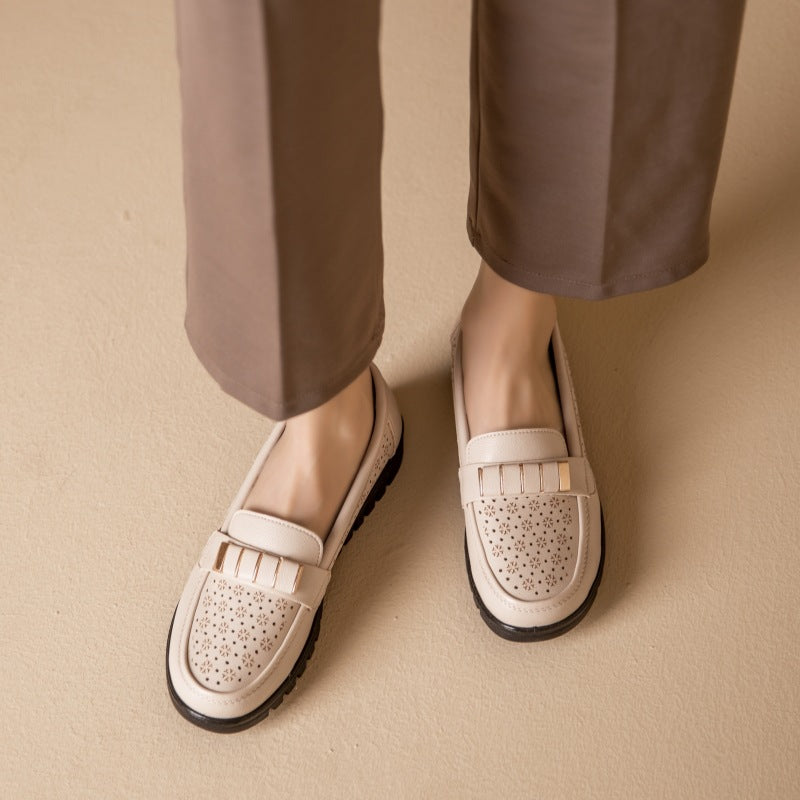 Zapatos planos de piel auténtica, aptos para mujeres de mediana edad y mayores