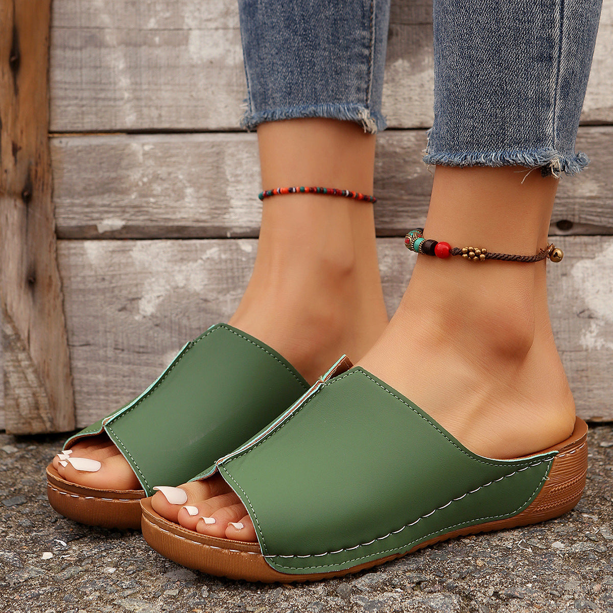 Sandalias de moda de color sólido para mujer