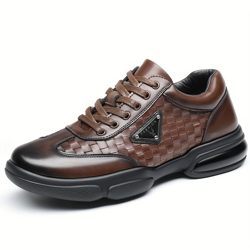 FASHION - Zapatos de cuero para hombre con puntera redonda y estilo formal