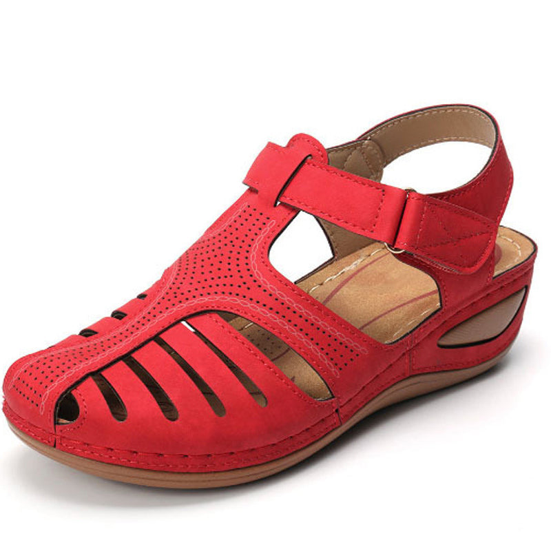 Sandalias de cuña huecas de color liso para mujer