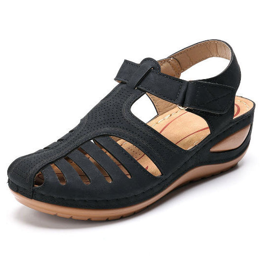 Sandalias de cuña huecas de color liso para mujer