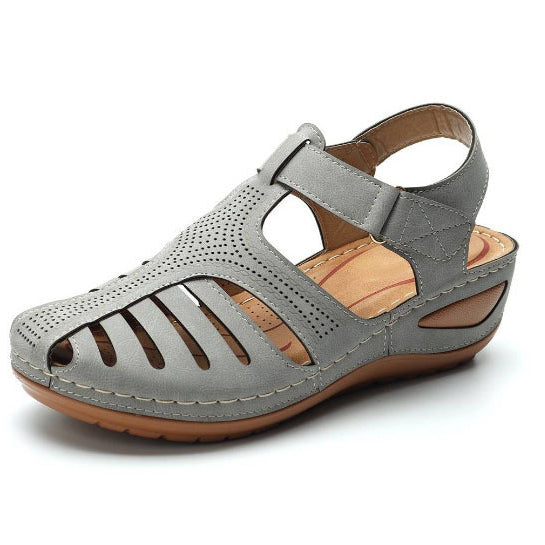 Sandalias de cuña huecas de color liso para mujer