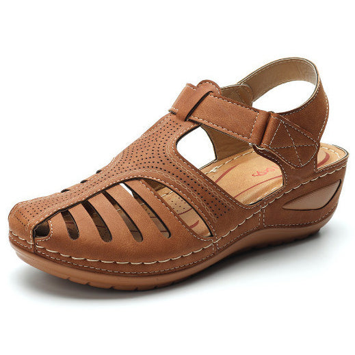 Sandalias de cuña huecas de color liso para mujer