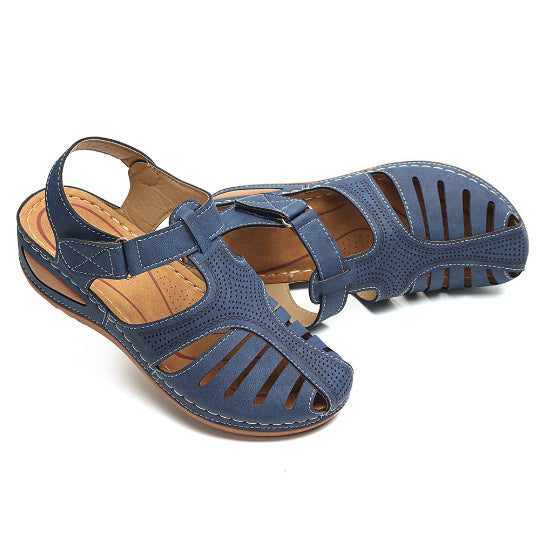 Sandalias de cuña huecas de color liso para mujer