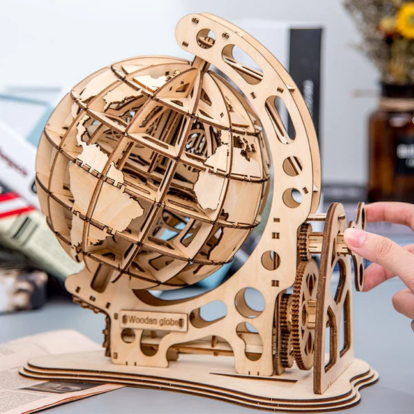 Quebra-cabeça | Globo 3D giratório DIY | Kit modelo de madeira | Quebra-cabeças 3D