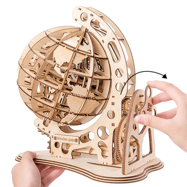 Quebra-cabeça | Globo 3D giratório DIY | Kit modelo de madeira | Quebra-cabeças 3D