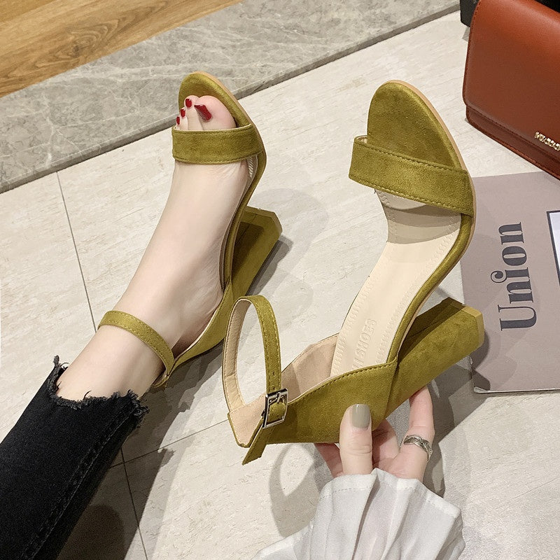 Tacones altos con correa en el tobillo y punta abierta para mujer