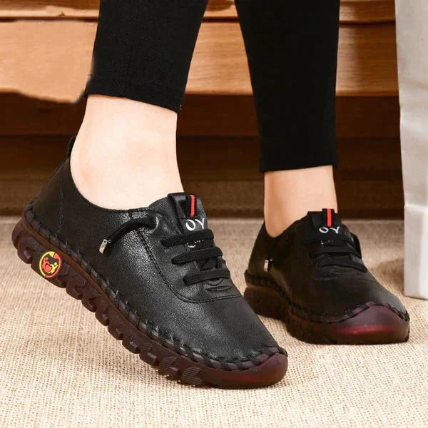 Zapatos mamá planos cómodos de cuero genuino suave