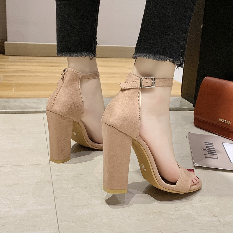 Tacones altos con correa en el tobillo y punta abierta para mujer
