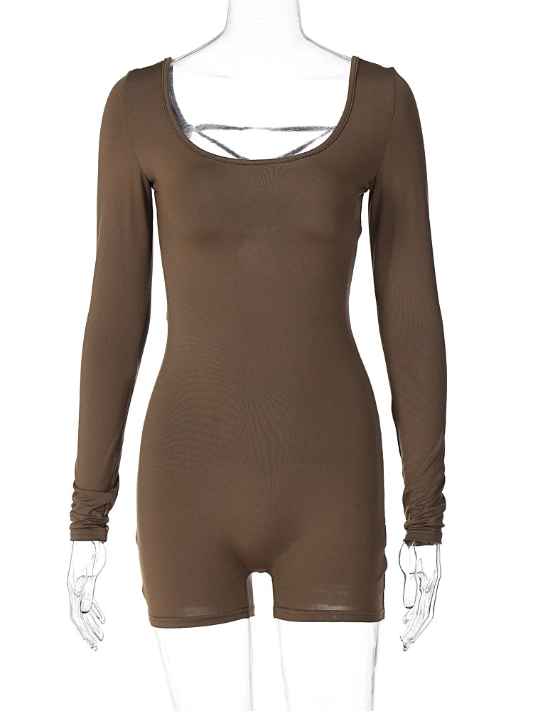 Macacão feminino de renda sem costas sexy slim fit