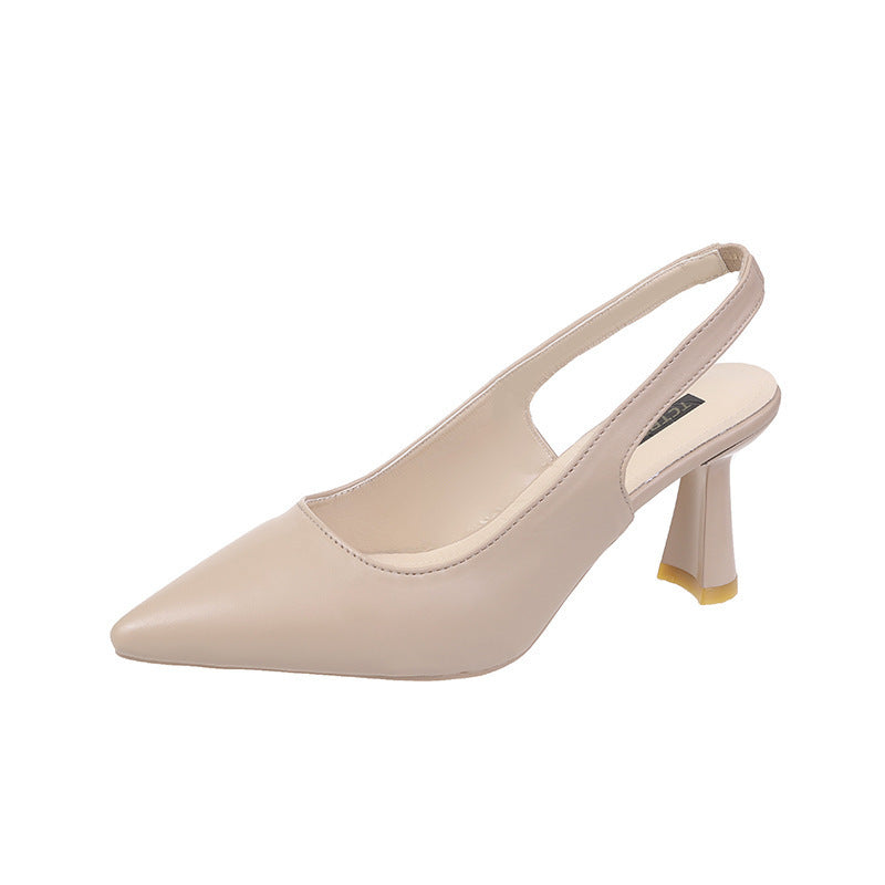 Tacones altos puntiagudos mujeres tacones finos sandalias vacías detrás de zapatos individuales