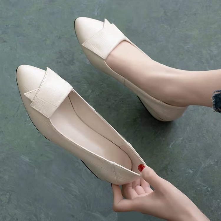Zapatos individuales de suela plana transfronteriza nuevos zapatos femeninos de primavera y otoño con Boca ligera y talón grueso y puntiagudo