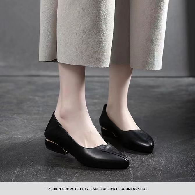 Zapatos de trabajo para mujeres con nuevos zapatos de cuero en zapatos individuales de boca poco profunda 2025 zapatos para madres