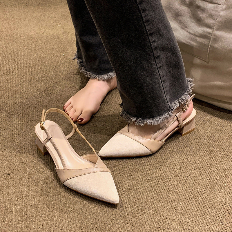 Sandalias francesas Baotou nuevas zapatillas de tacón grueso para mujeres en verano 2025
