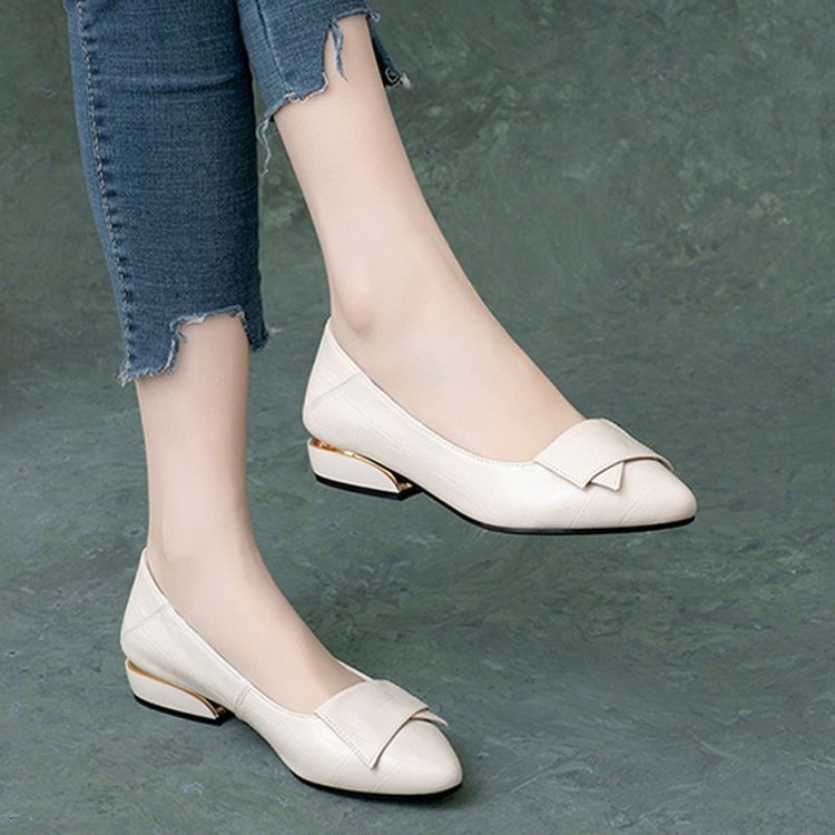 Zapatos individuales de suela plana transfronteriza nuevos zapatos femeninos de primavera y otoño con Boca ligera y talón grueso y puntiagudo