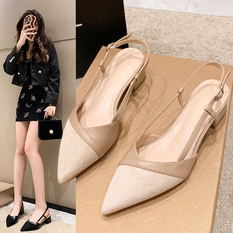 Sandalias francesas Baotou nuevas zapatillas de tacón grueso para mujeres en verano 2025