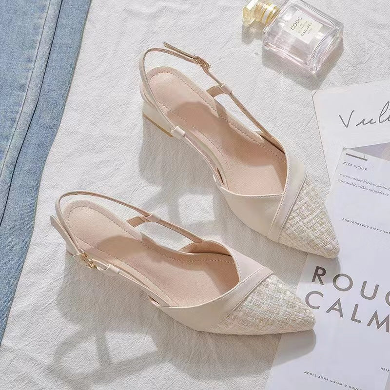 Sandalias francesas Baotou nuevas zapatillas de tacón grueso para mujeres en verano 2025