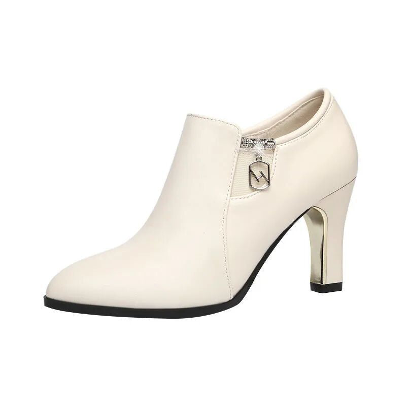 BOTAS cortas de cuero de primavera y otoño, tacones altos, cremallera puntiaguda