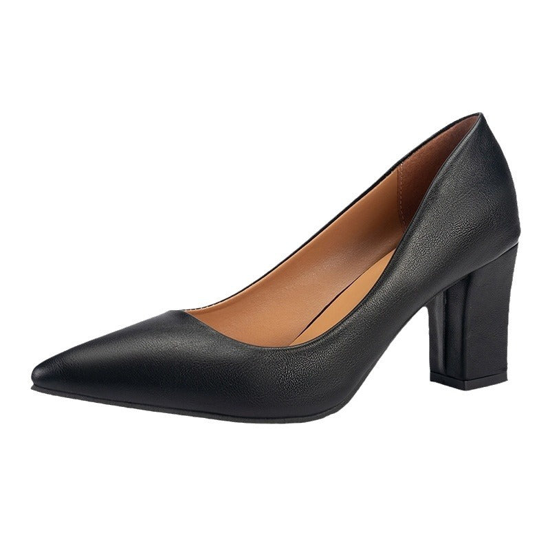 Zapatos individuales de moda zapatos gruesos para mujeres nuevos zapatos de trabajo puntiagudos en otoño 2025