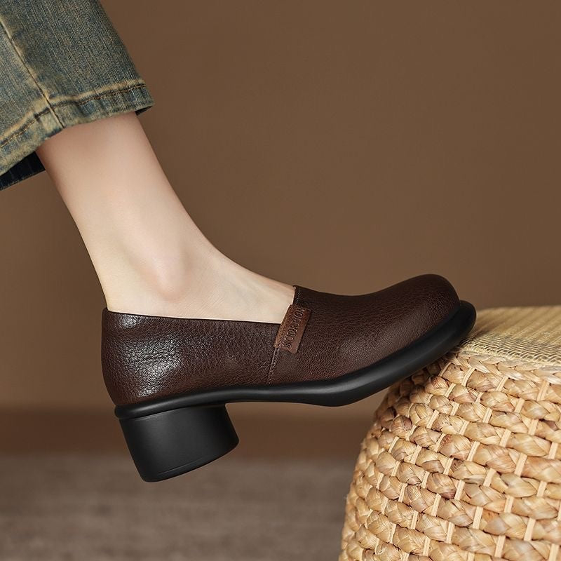 El cuero blando francés retro un pedal zapatos individuales para mujeres 2025 zapatos de felicidad de cabeza redonda de primavera y otoño