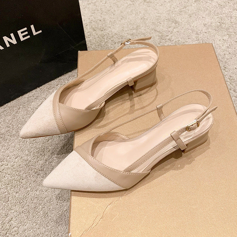 Sandalias francesas Baotou nuevas zapatillas de tacón grueso para mujeres en verano 2025