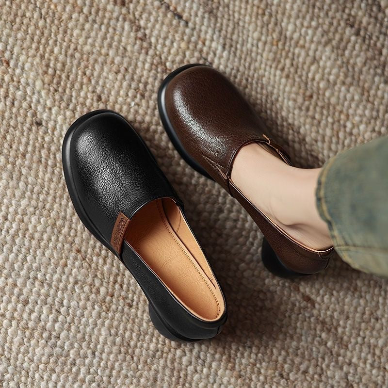El cuero blando francés retro un pedal zapatos individuales para mujeres 2025 zapatos de felicidad de cabeza redonda de primavera y otoño