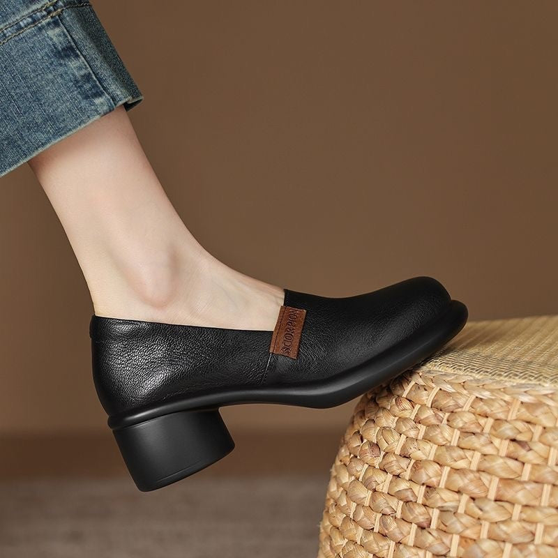 El cuero blando francés retro un pedal zapatos individuales para mujeres 2025 zapatos de felicidad de cabeza redonda de primavera y otoño