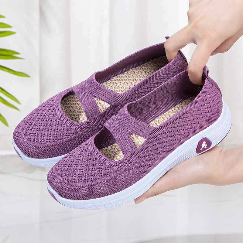 Nuevos zapatos de tela cómodos y transpirables en verano, zapatos individuales, zapatos de mujer con suela suave de boca clara 2025