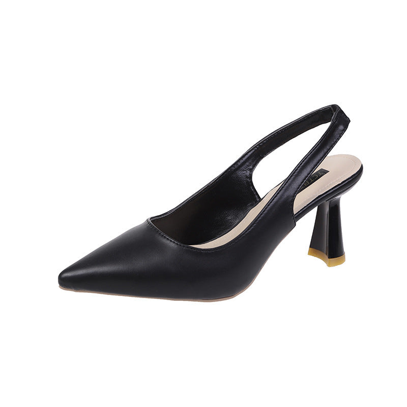 Tacones altos puntiagudos mujeres tacones finos sandalias vacías detrás de zapatos individuales