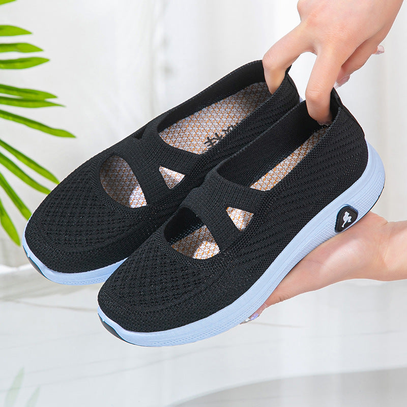 Nuevos zapatos de tela cómodos y transpirables en verano, zapatos individuales, zapatos de mujer con suela suave de boca clara 2025
