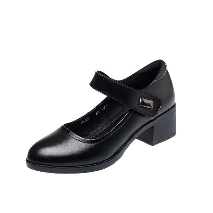 Zapatos de trabajo de suela blanda de talón grueso para mujeres transpirables en primavera y verano