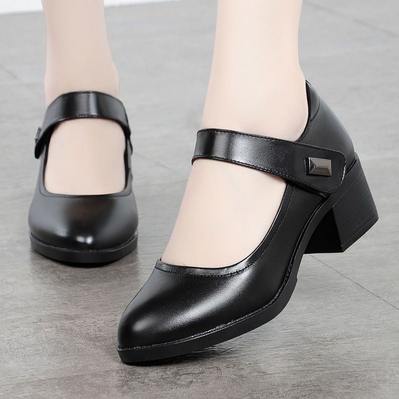 Zapatos de trabajo de suela blanda de talón grueso para mujeres transpirables en primavera y verano
