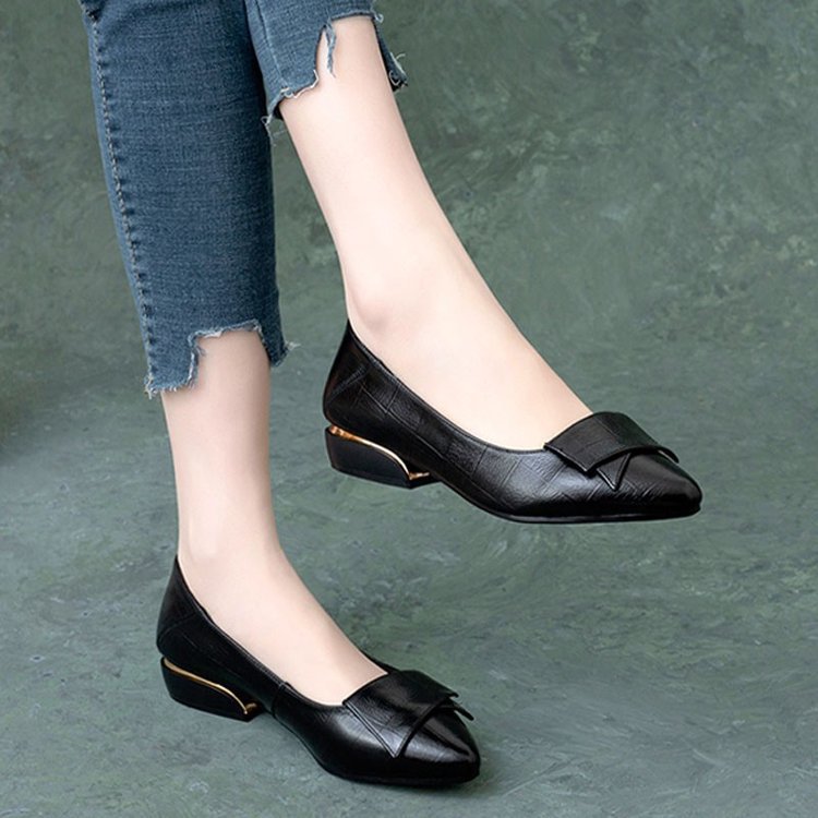 Zapatos individuales de suela plana transfronteriza nuevos zapatos femeninos de primavera y otoño con Boca ligera y talón grueso y puntiagudo
