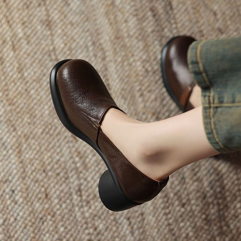 El cuero blando francés retro un pedal zapatos individuales para mujeres 2025 zapatos de felicidad de cabeza redonda de primavera y otoño