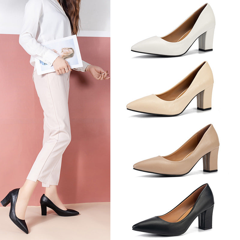 Zapatos individuales de moda zapatos gruesos para mujeres nuevos zapatos de trabajo puntiagudos en otoño 2025