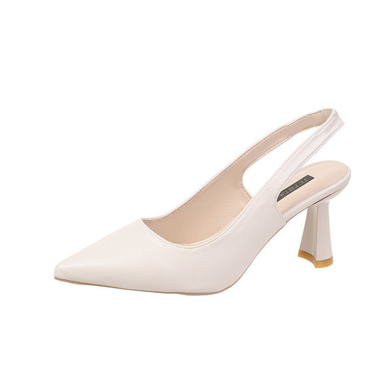 Tacones altos puntiagudos mujeres tacones finos sandalias vacías detrás de zapatos individuales