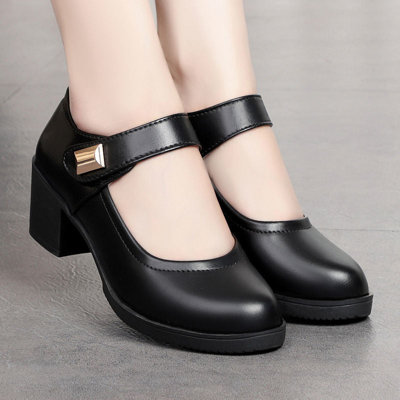 Zapatos de trabajo de suela blanda de talón grueso para mujeres transpirables en primavera y verano