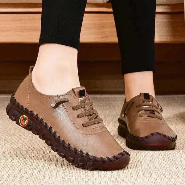 Zapatos mamá planos cómodos de cuero genuino suave