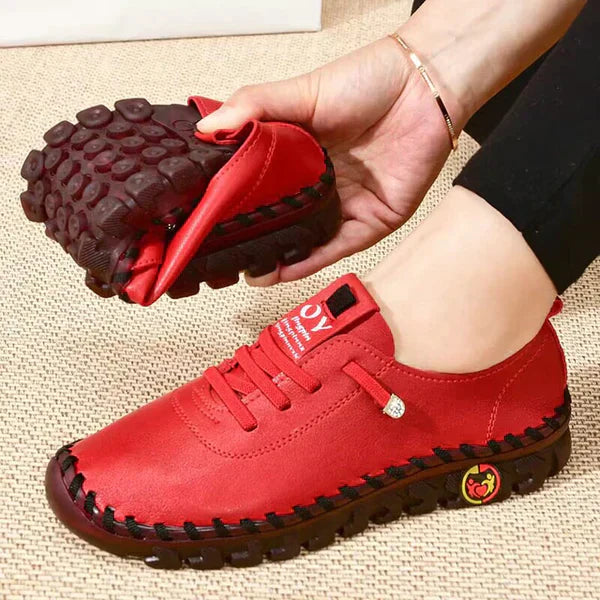 Zapatos mamá planos cómodos de cuero genuino suave