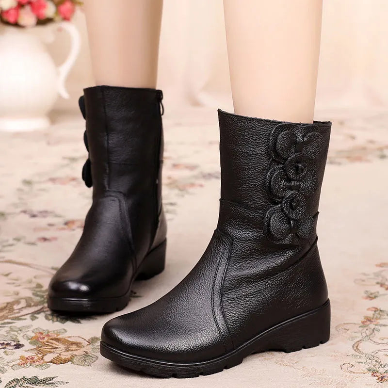 Botas mom de cuero suave