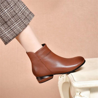 botas de cuero suave con punta redonda