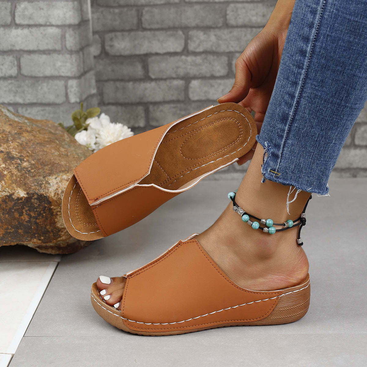 Sandalias de moda de color sólido para mujer