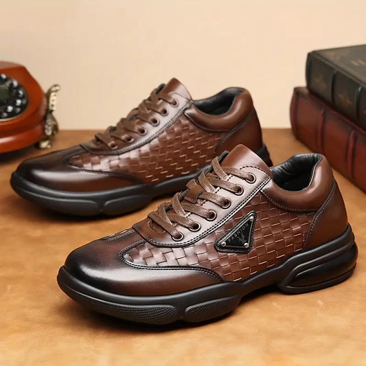 FASHION - Zapatos de cuero para hombre con puntera redonda y estilo formal
