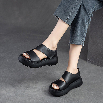 Sandalias de suela gruesa con forma de boca de pez (material de piel de vaca)