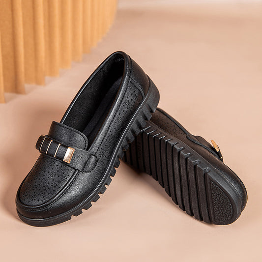 Zapatos planos de piel auténtica, aptos para mujeres de mediana edad y mayores