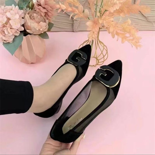 Zapatos con punta en punta de cuero de malla transpirable para mujer
